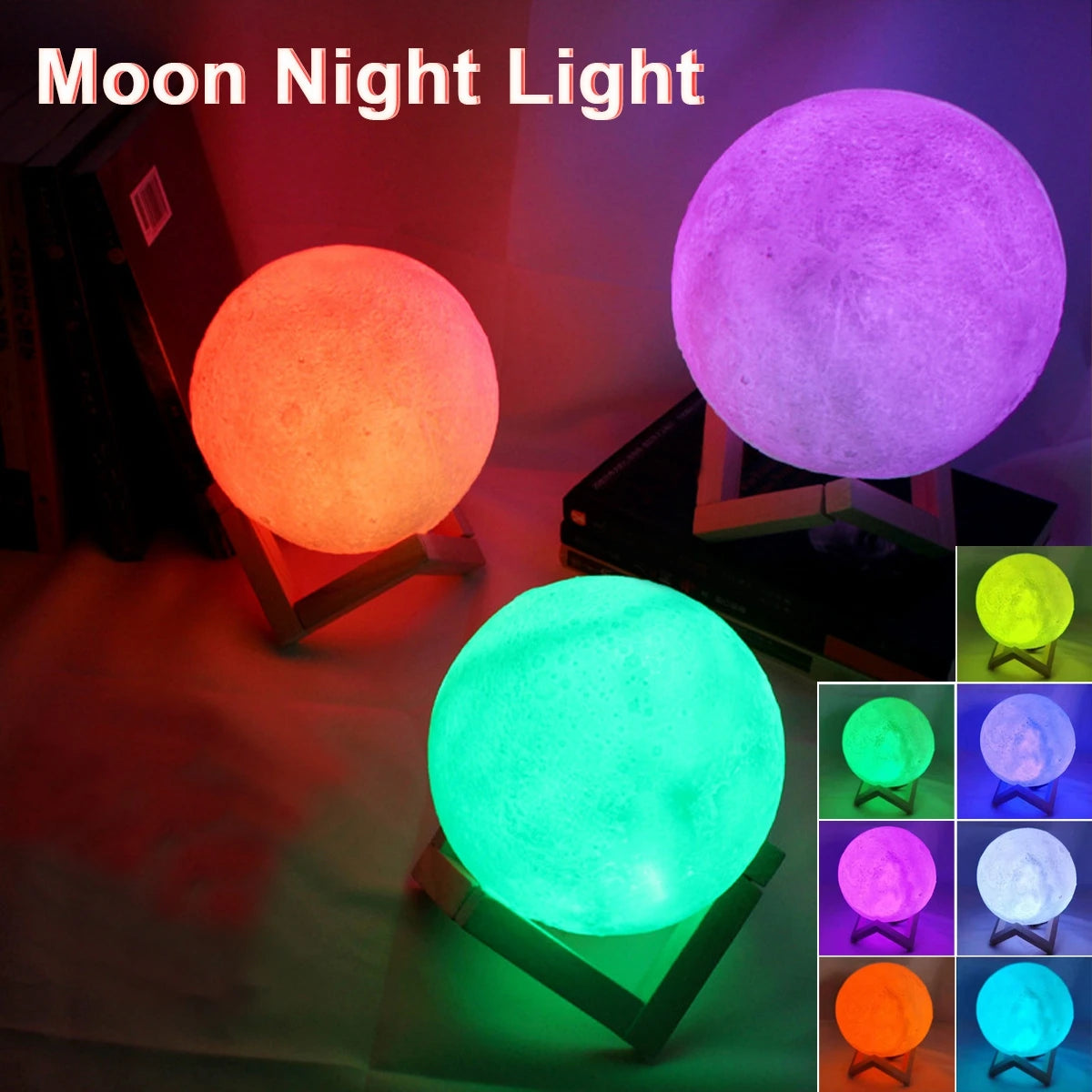 Lámpara Luna LED 3D con Base