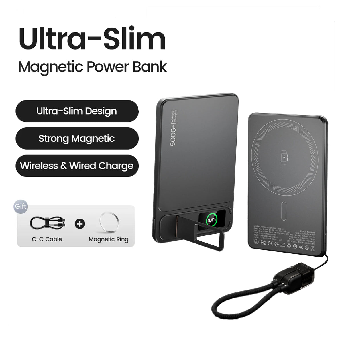Power Bank Magnético 10.000 mAh MagSafe con Carga Inalámbrica
