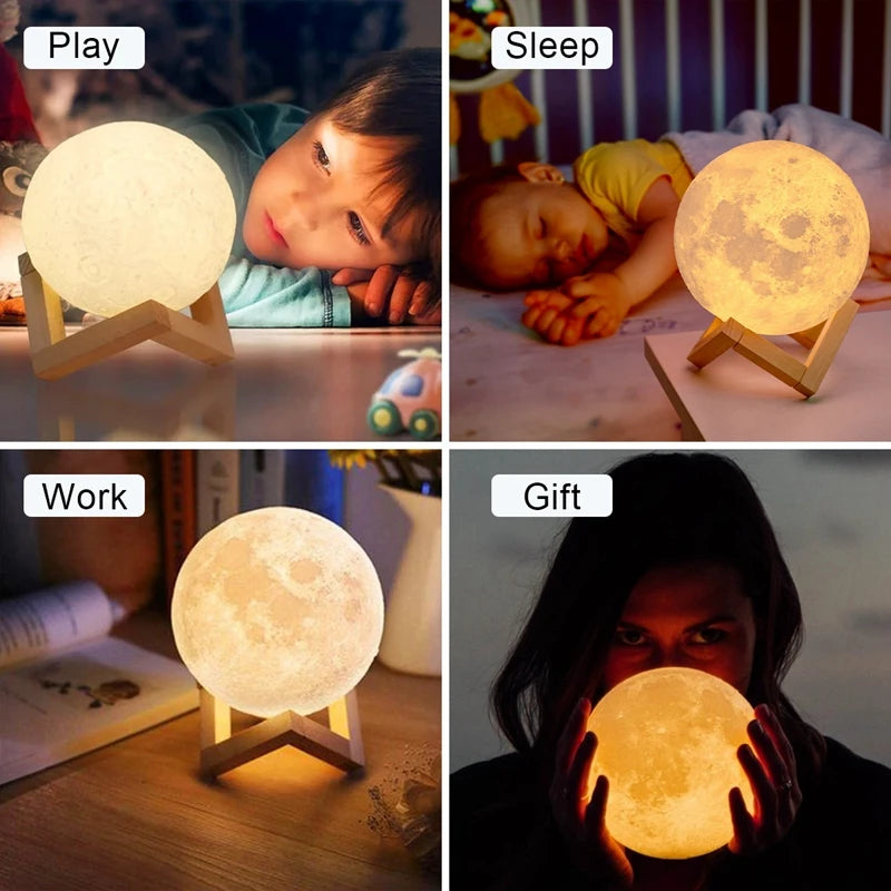 Lámpara Luna LED 3D con Base