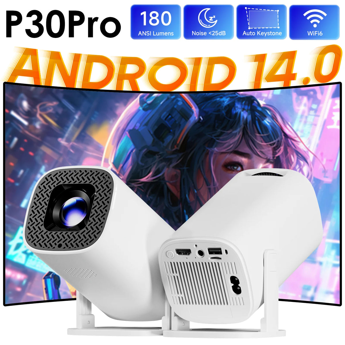 Proyector Mini P30 Pro Android 14 WiFi 6