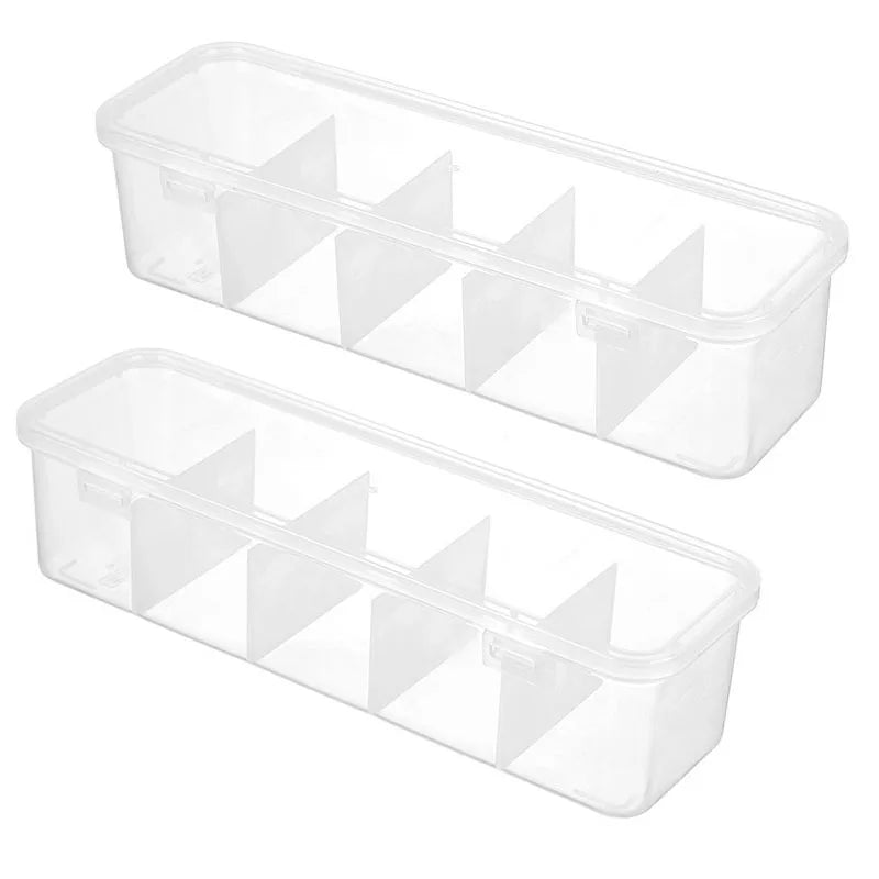 2Pcs Large Cable Management Box with Lid 5 Compartments Durable Plastic Desk Organizer for Home Office Desktop Storage Solution