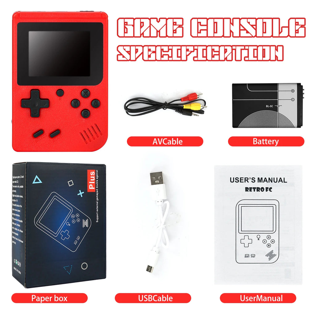 A Red Retro Classic Games Children's Handheld Small Game Console With 400 Game Charging Can Be Connected To The Tv