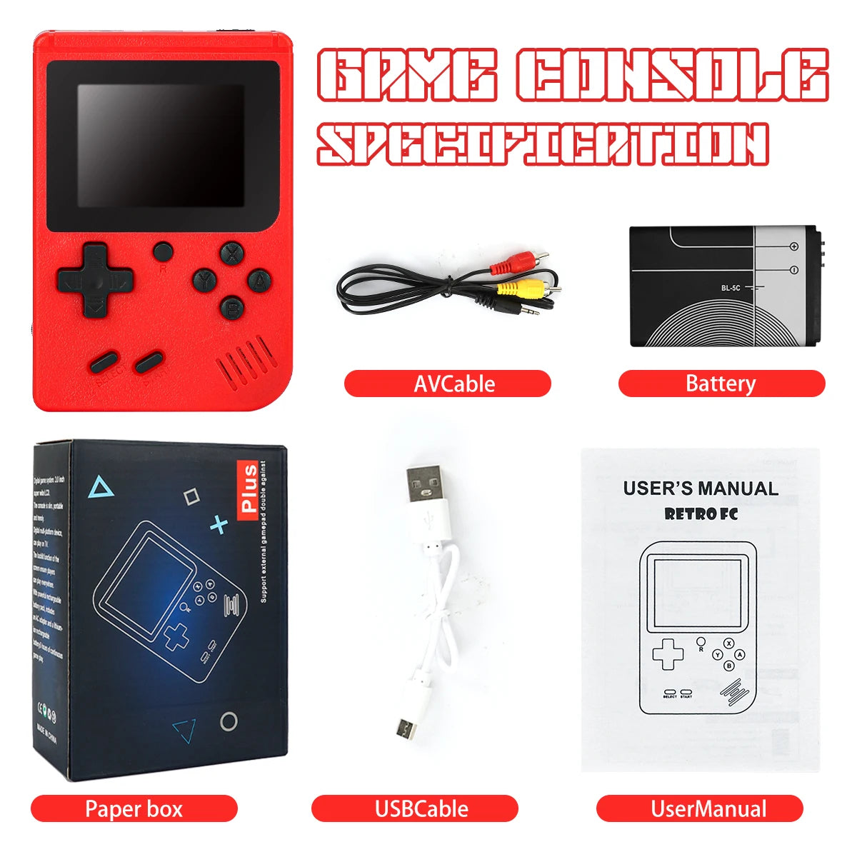 A Red Retro Classic Games Children's Handheld Small Game Console With 400 Game Charging Can Be Connected To The Tv