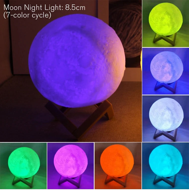 Lámpara Luna LED 3D con Base