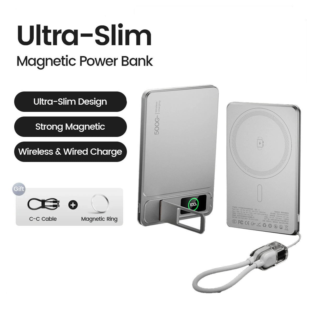 Power Bank Magnético 10.000 mAh MagSafe con Carga Inalámbrica