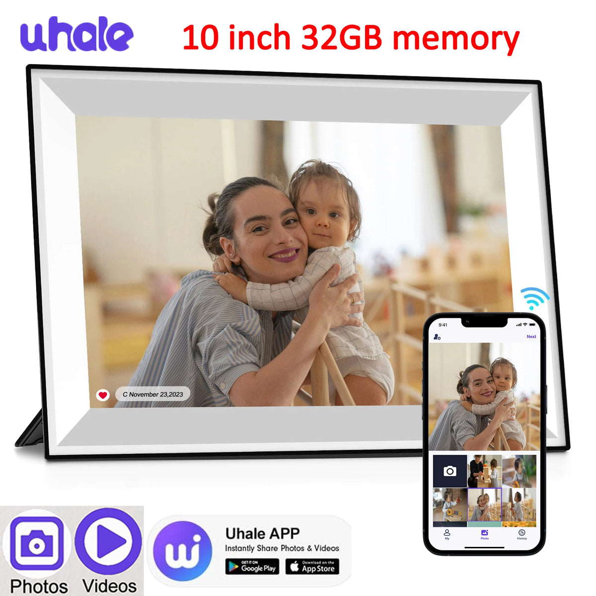 Uhale Digital Picture Frame 10.1 Inch 32GB Smart WiFi Smart digital photo frame with 1280x800 IPS HD Touch Screen Christmas Gift