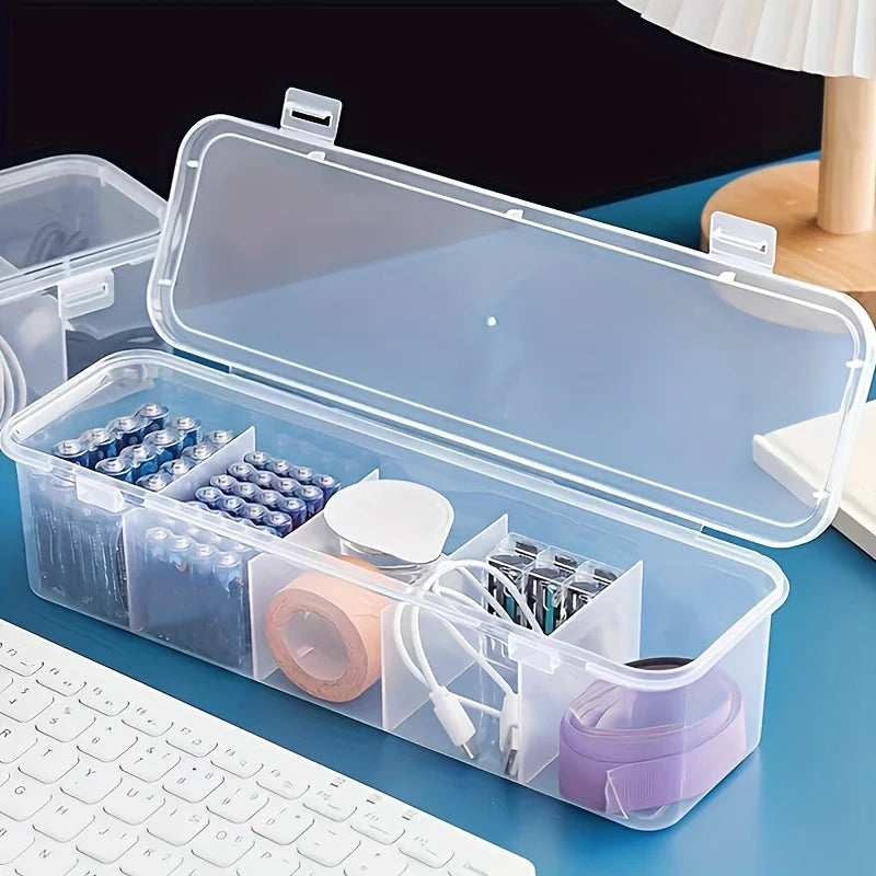 2Pcs Large Cable Management Box with Lid 5 Compartments Durable Plastic Desk Organizer for Home Office Desktop Storage Solution