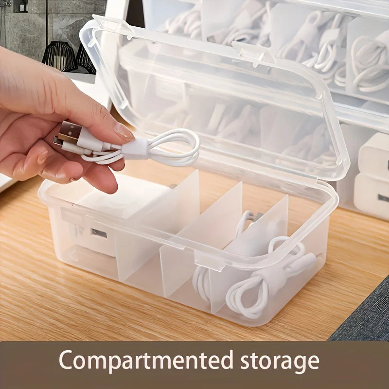 2Pcs Large Cable Management Box with Lid 5 Compartments Durable Plastic Desk Organizer for Home Office Desktop Storage Solution